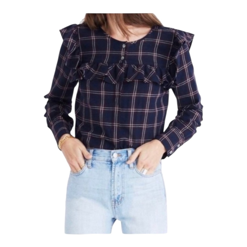 Madewell Berkshire Plaid Ruffle Yoke Prairie Cottagecore Romantic Shirt